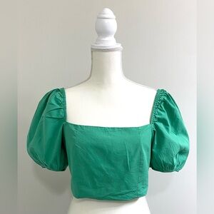 American Threads Womens M Solid Green Puff Sleeve Corset Crop Top Boho Y2K